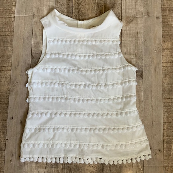 J Crew White Cotton Pom Pom Lace Sleeveless Shell Vintage Inspired Top  SZ 8 - Picture 8 of 14